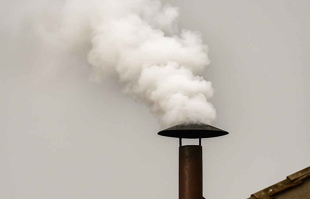 White smoke rising from the Sistine Chapel chimney during the Vatican conclave after Pope Francis