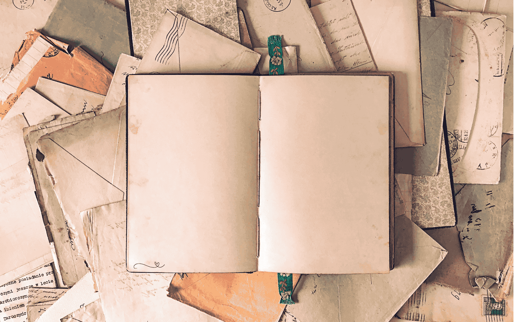 Writing instead of Therapy - Blank journal on top of scattered unsent letters and handwritten notes