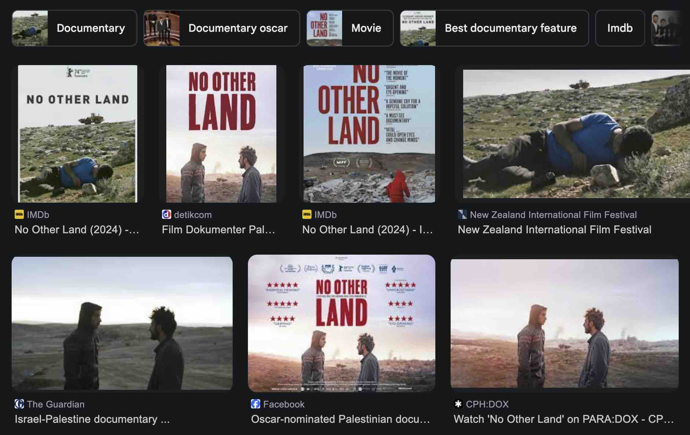 Art as resistance - Film stills and posters from the 2024 Palestinian documentary No Other Land, showing co-directors Hamdan Ballal and Basel Adra on occupied land.