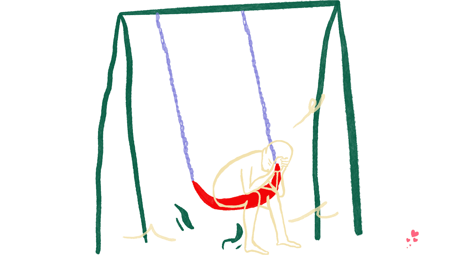 The Male Loneliness Epidemic - Minimalist illustration of a person sitting alone on a swing, head in hands, surrounded by silence.