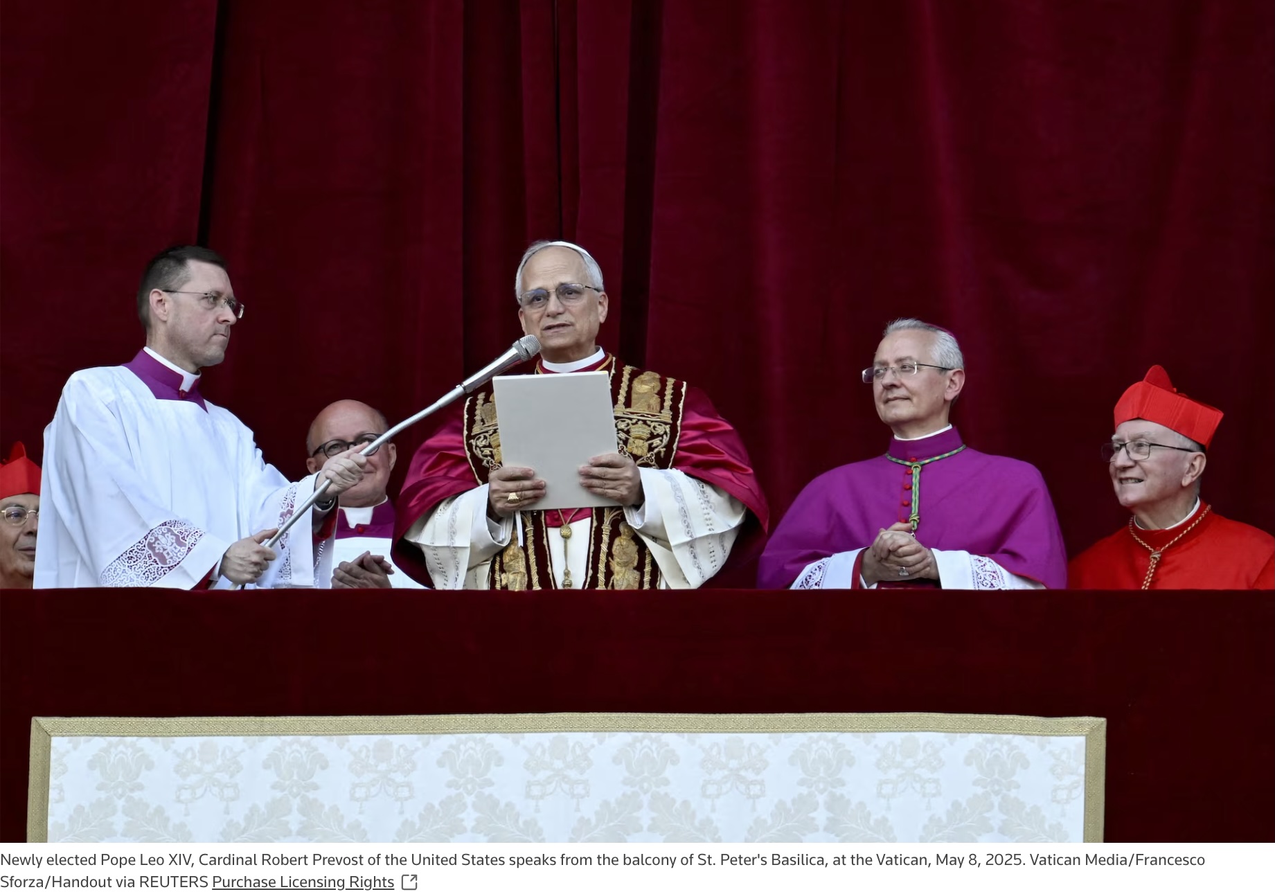 Pope Leo Gaza Silence - Newly elected Pope Leo XIV delivers his first address from the balcony of St. Peter’s Basilica, May 8, 2025.
