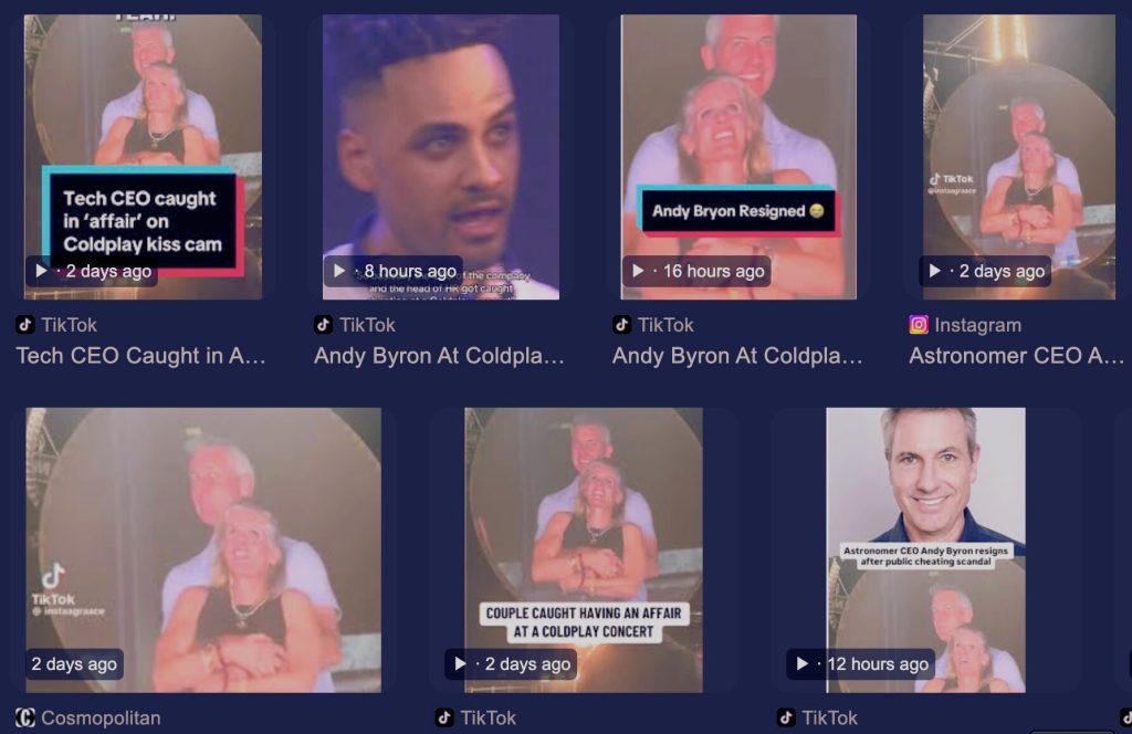 Procedural fairness in the workplace - Screenshots of viral TikTok and Instagram posts reacting to the Coldplay Kiss Cam moment involving Andy Byron