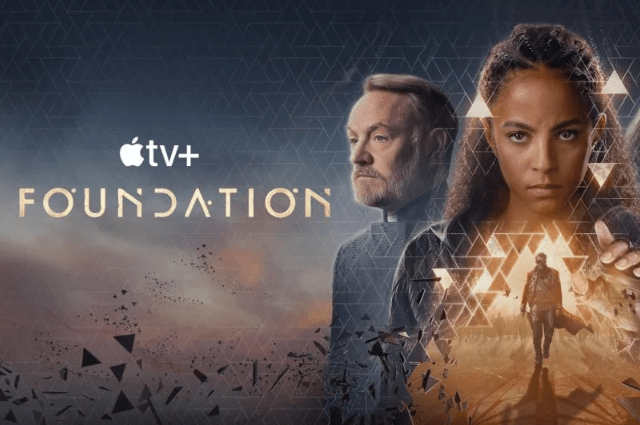 Free will and survival - Promotional poster for Apple TV+ series Foundation featuring Hari Seldon and Gaal Dornick, symbolizing predictive mathematics and destiny.
