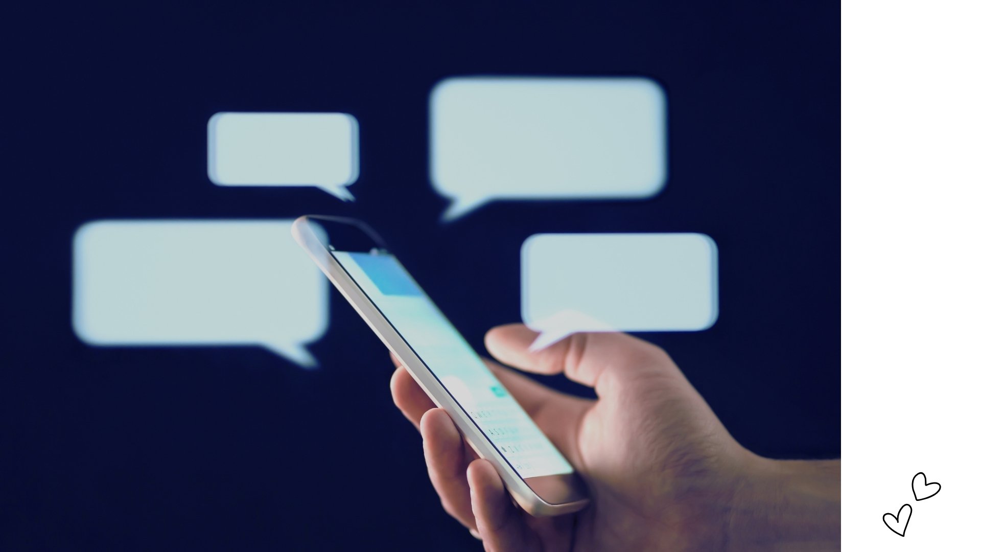 Female friendship - Hand holding smartphone with floating chat bubbles, symbolizing paused or unspoken communication