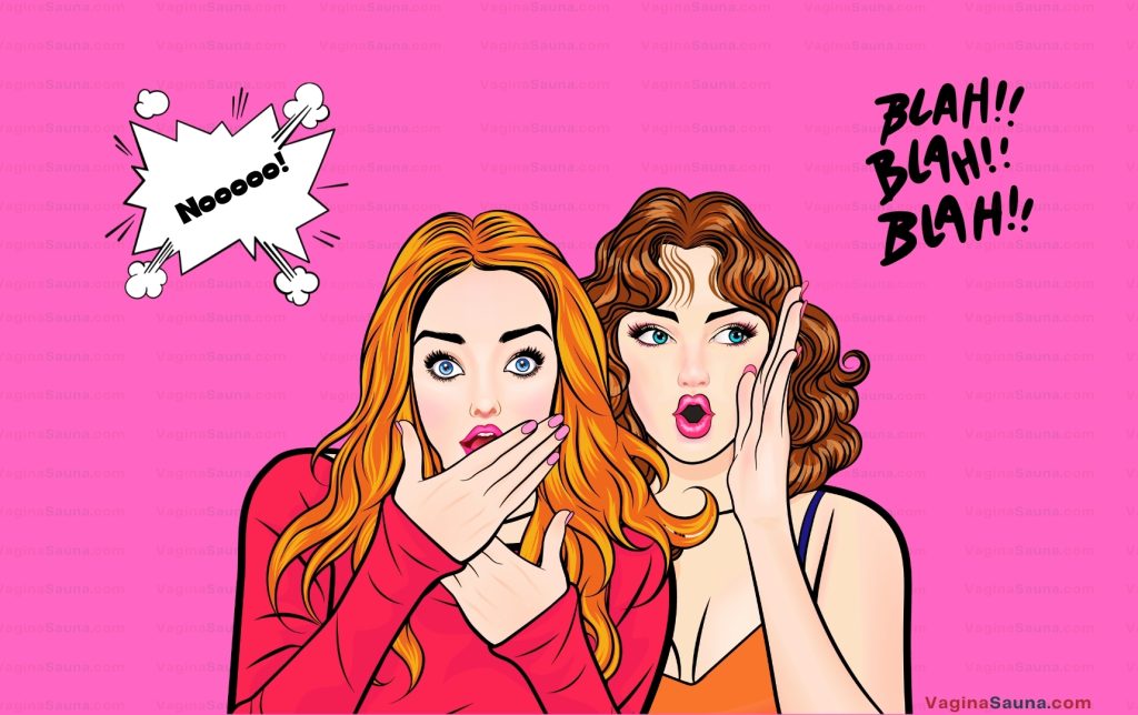 How to gossip responsibly – cartoon illustration of two women gossiping with speech bubbles.
