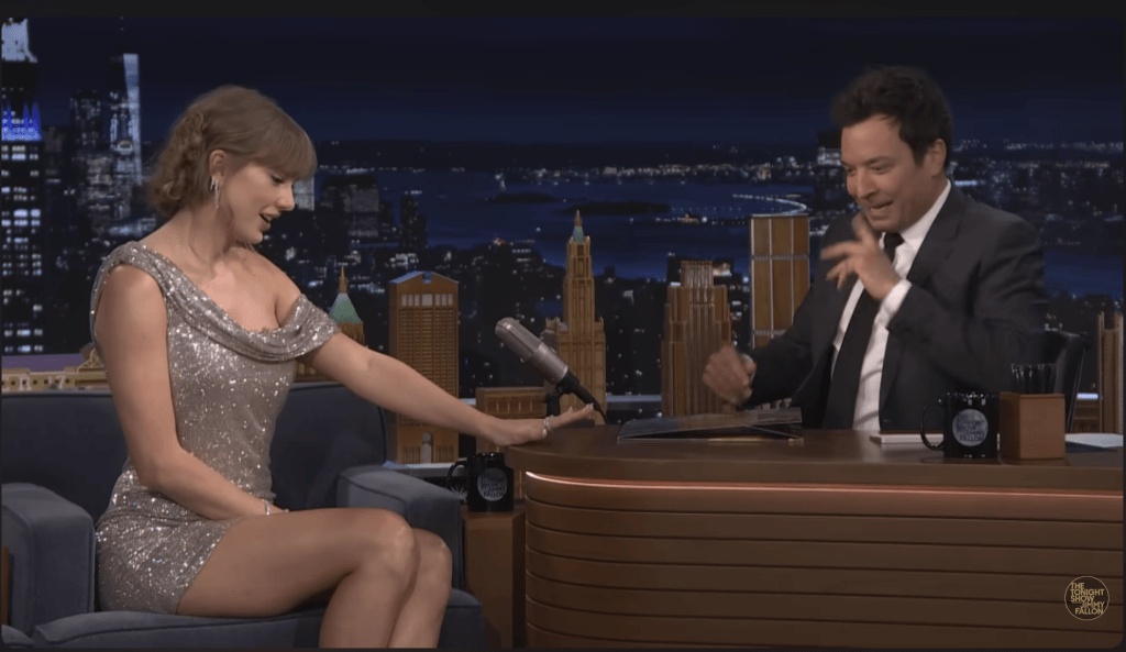 Powerful women shrinking themselves - Taylor Swift speaking with Jimmy Fallon during her interview on The Tonight Show where she discussed Travis Kelce